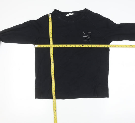 Mango Women Black Australia Print Pullover Sweatshirt Size 8