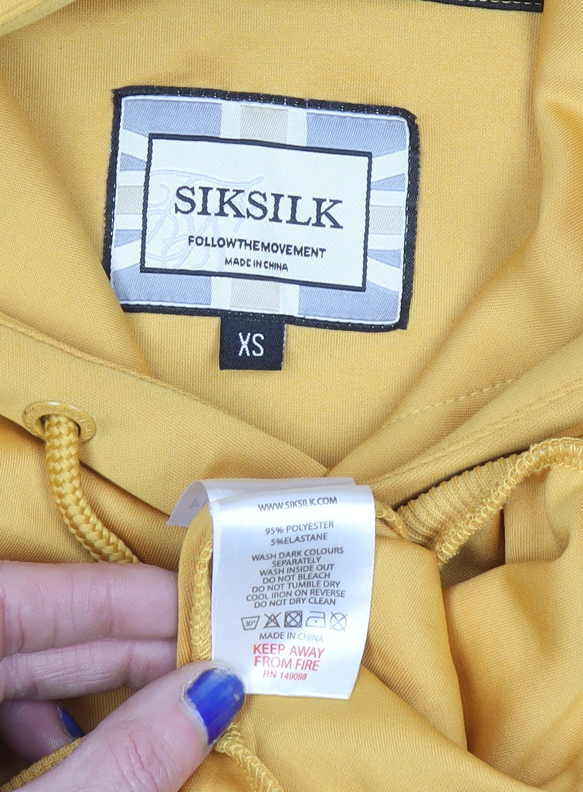 SikSilk Women's Yellow Pullover Hoodie XS Logo Tape Detail