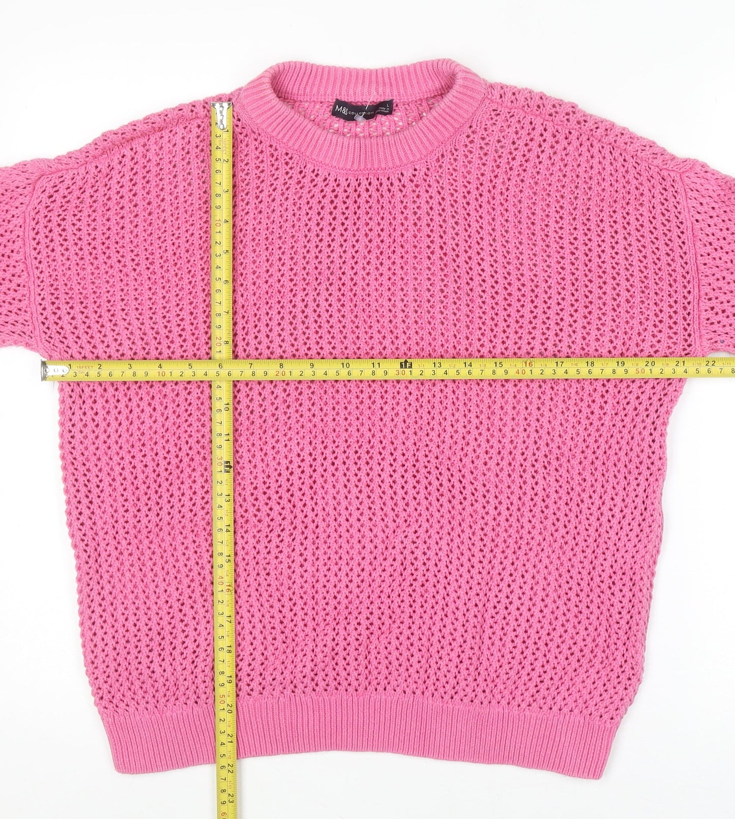 Marks and Spencer Women Pink Open-Knit Cotton Jumper Size L