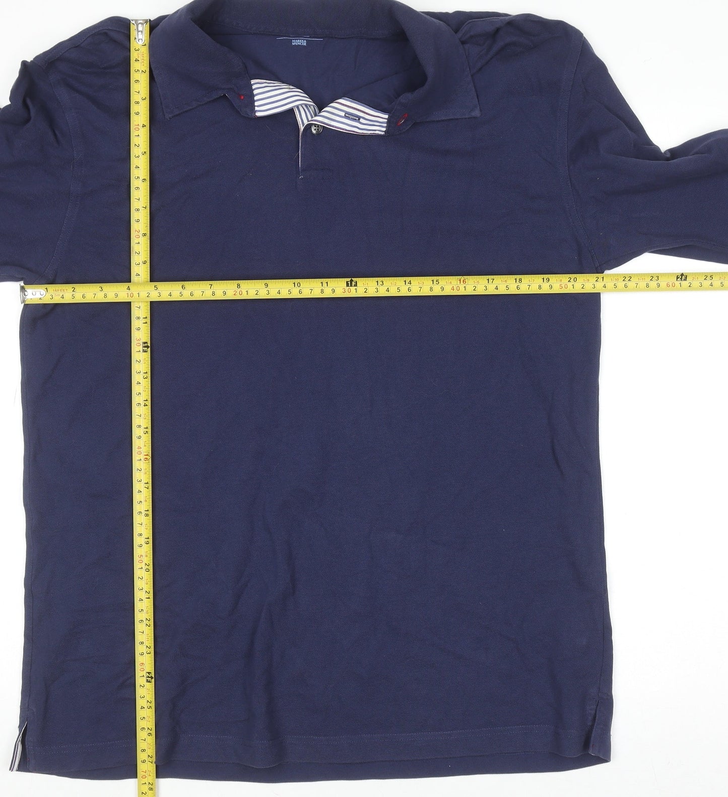 Marks and Spencer Blue Harbour Men's Blue Long Sleeve Cotton Shirt M