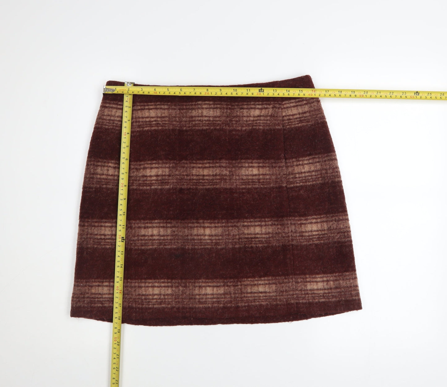Uniqlo Women Brown Wool Blend Checked Short Skirt L