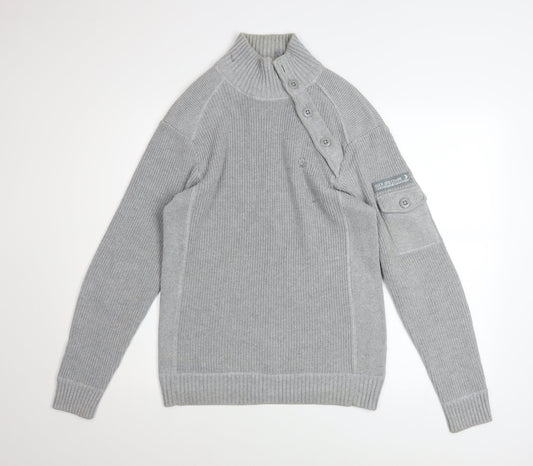 Duck and Cover Mens Grey High Neck Button Pullover Jumper L