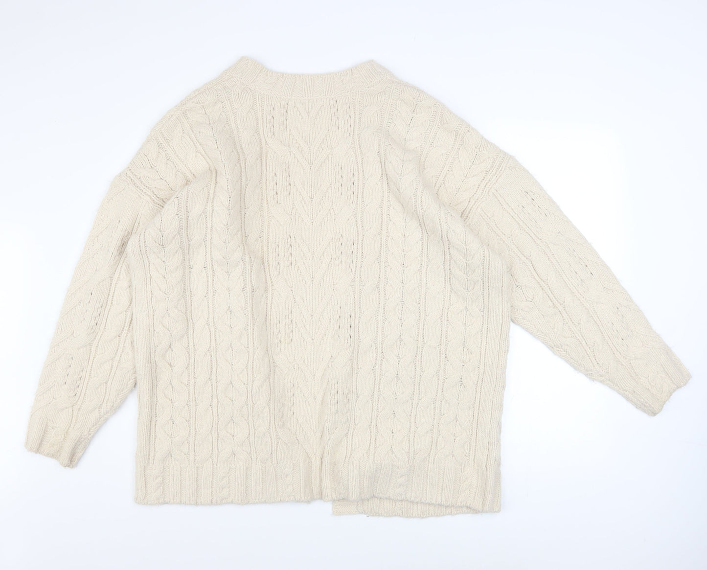 Tu Women Ivory Cable Knit Long Sleeve Open Cardigan L