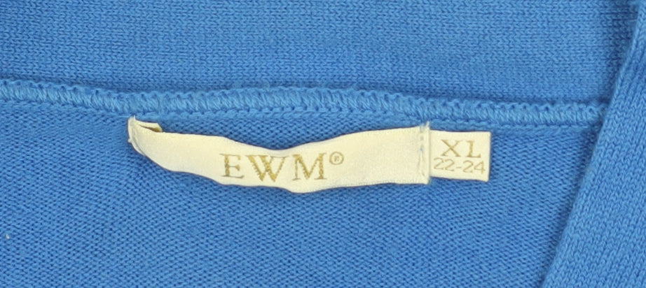 EWM Women Blue Acrylic Long Sleeve Open Cardigan XL 22-24