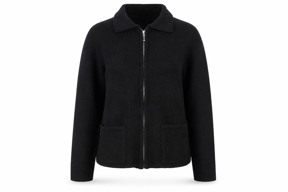 Kaliko Womens Black Wool Blend Zip Jacket Size 12 Classic Knit
