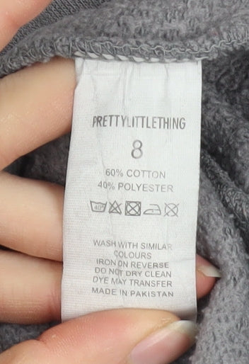 PrettyLittleThing Womens Grey Size 8 Pullover Hoodie Cotton Blend