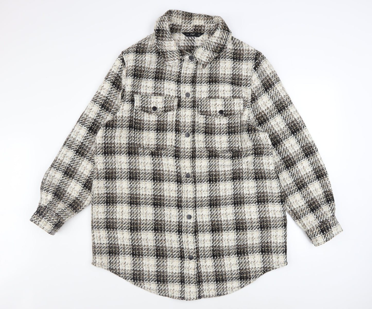 F&F Women’s Multicoloured Check Tweed Shacket Jacket Size 18