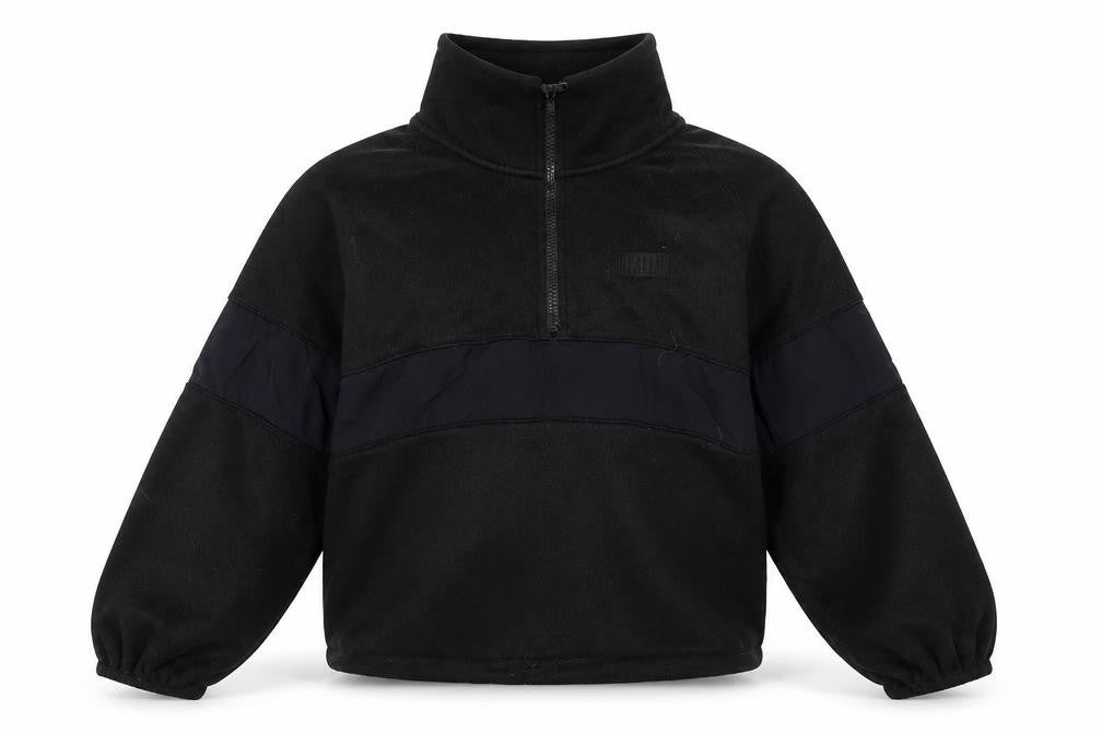 Front view of Victoria’s Secret PINK girls’ black fleece 1/2 zip pullover sweatshirt s