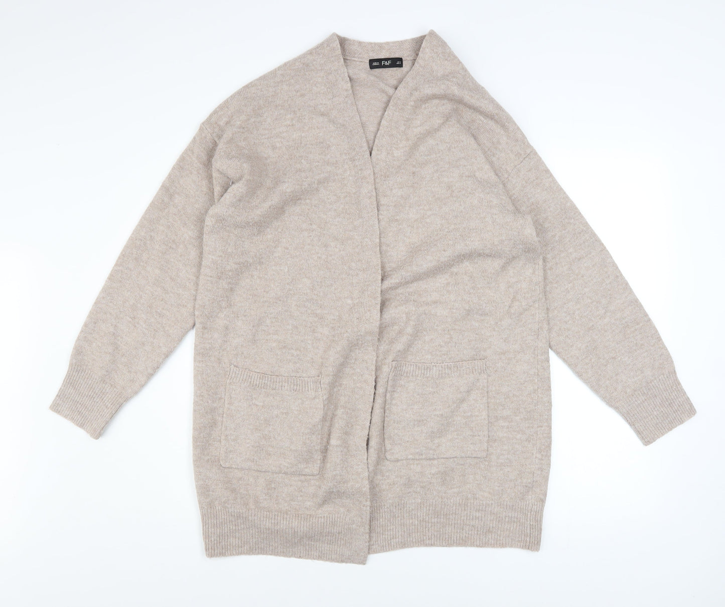 F&F Women’s Beige Long Sleeve Open Knit Cardigan Size 12