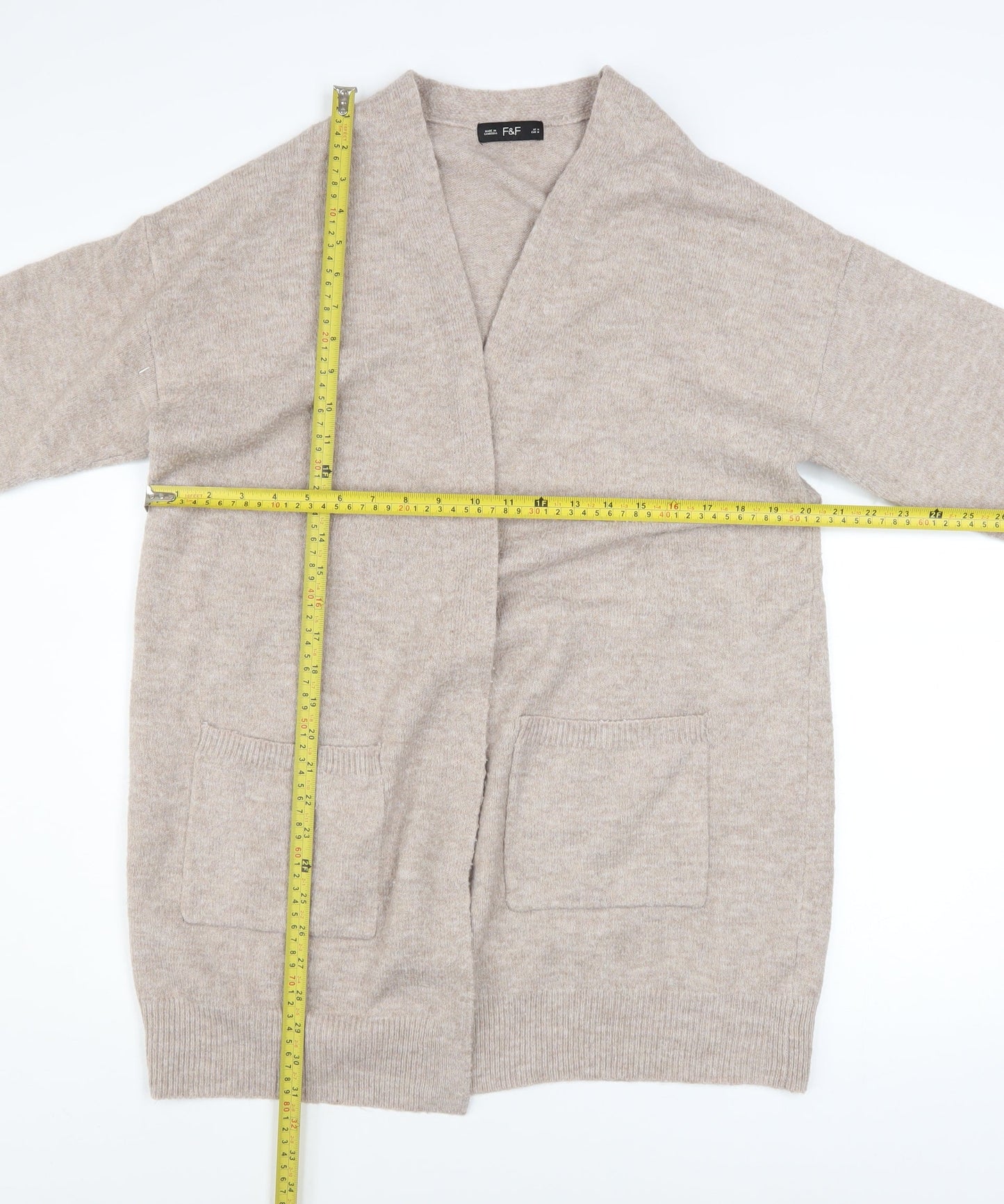 F&F Women’s Beige Long Sleeve Open Knit Cardigan Size 12