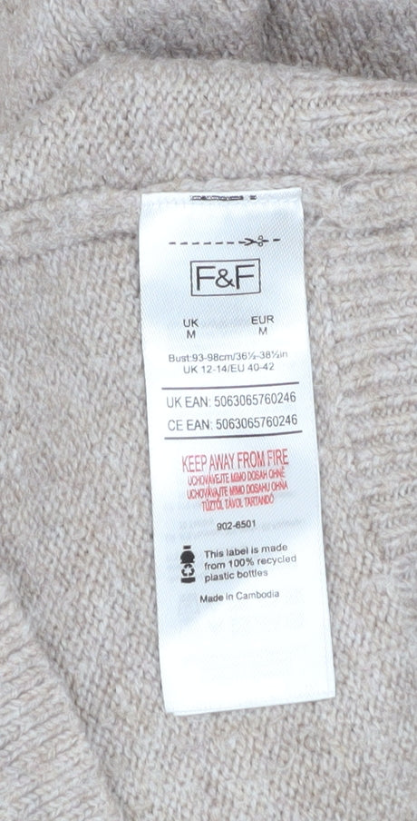 F&F Women’s Beige Long Sleeve Open Knit Cardigan Size 12