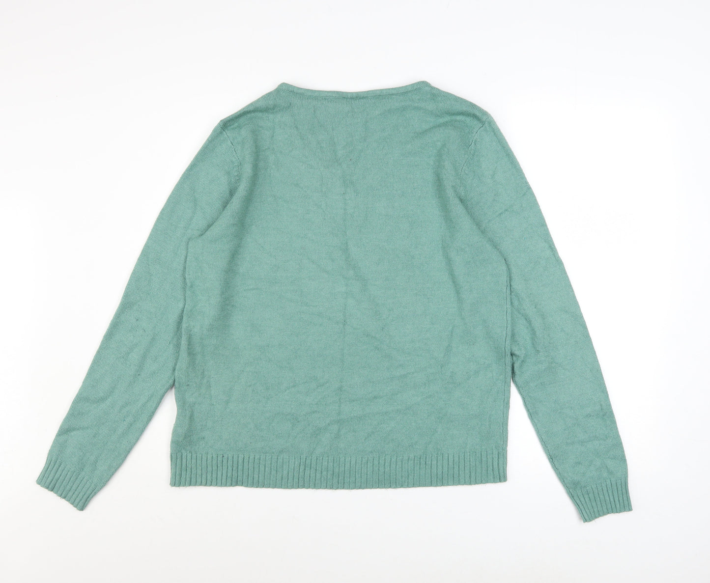 Vila Womens Green V-Neck Knit Pullover Jumper Size XL