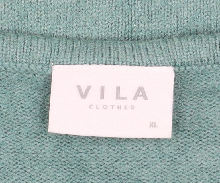 Vila Womens Green V-Neck Knit Pullover Jumper Size XL