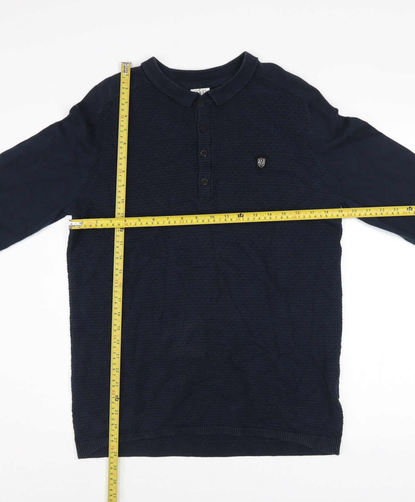 883 Police Men Blue Cotton Collared Henley Jumper Size L