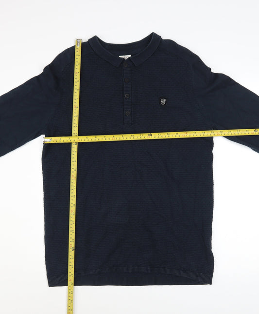 883 Police Men Blue Cotton Collared Henley Jumper Size L