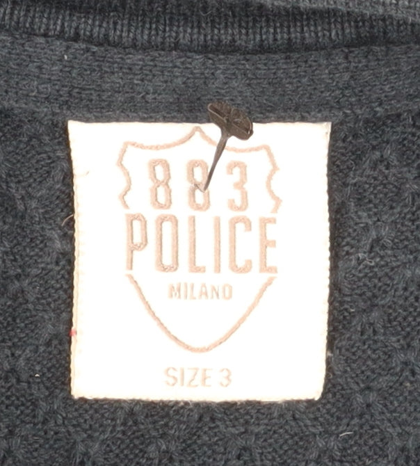 883 Police Men Blue Cotton Collared Henley Jumper Size L