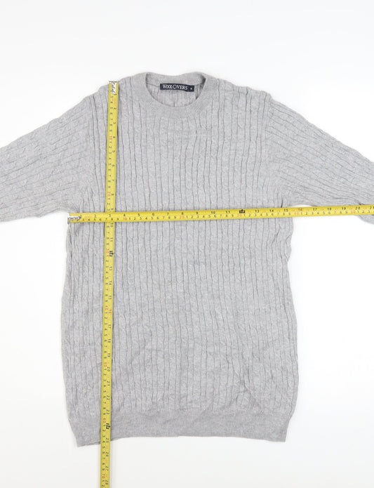 WoolOvers Mens Grey Cable-Knit Cotton Cashmere Jumper Size S