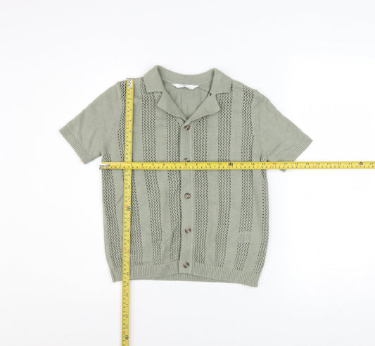 Marks and Spencer Boys Green 8-9 Years Cotton Button-Up Knit Shirt