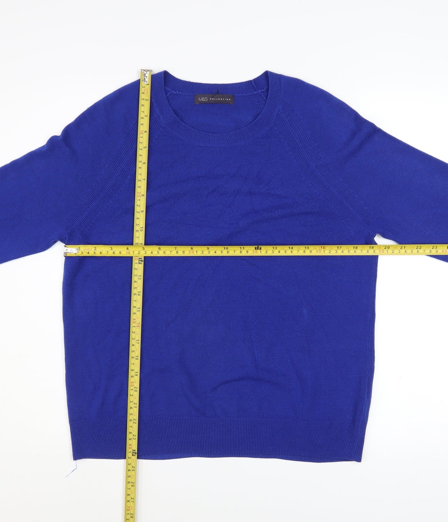 Marks and Spencer Women's Blue Acrylic Crew Neck Jumper Size 14