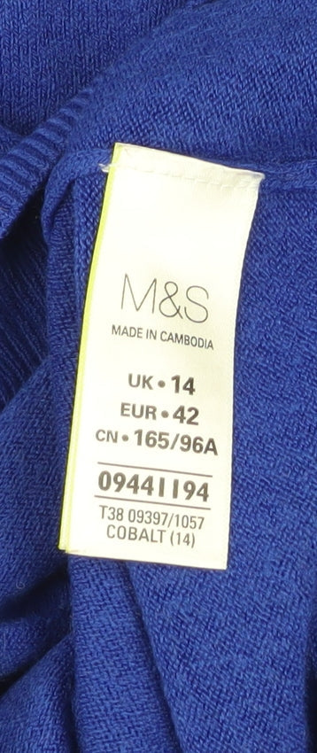 Marks and Spencer Women's Blue Acrylic Crew Neck Jumper Size 14