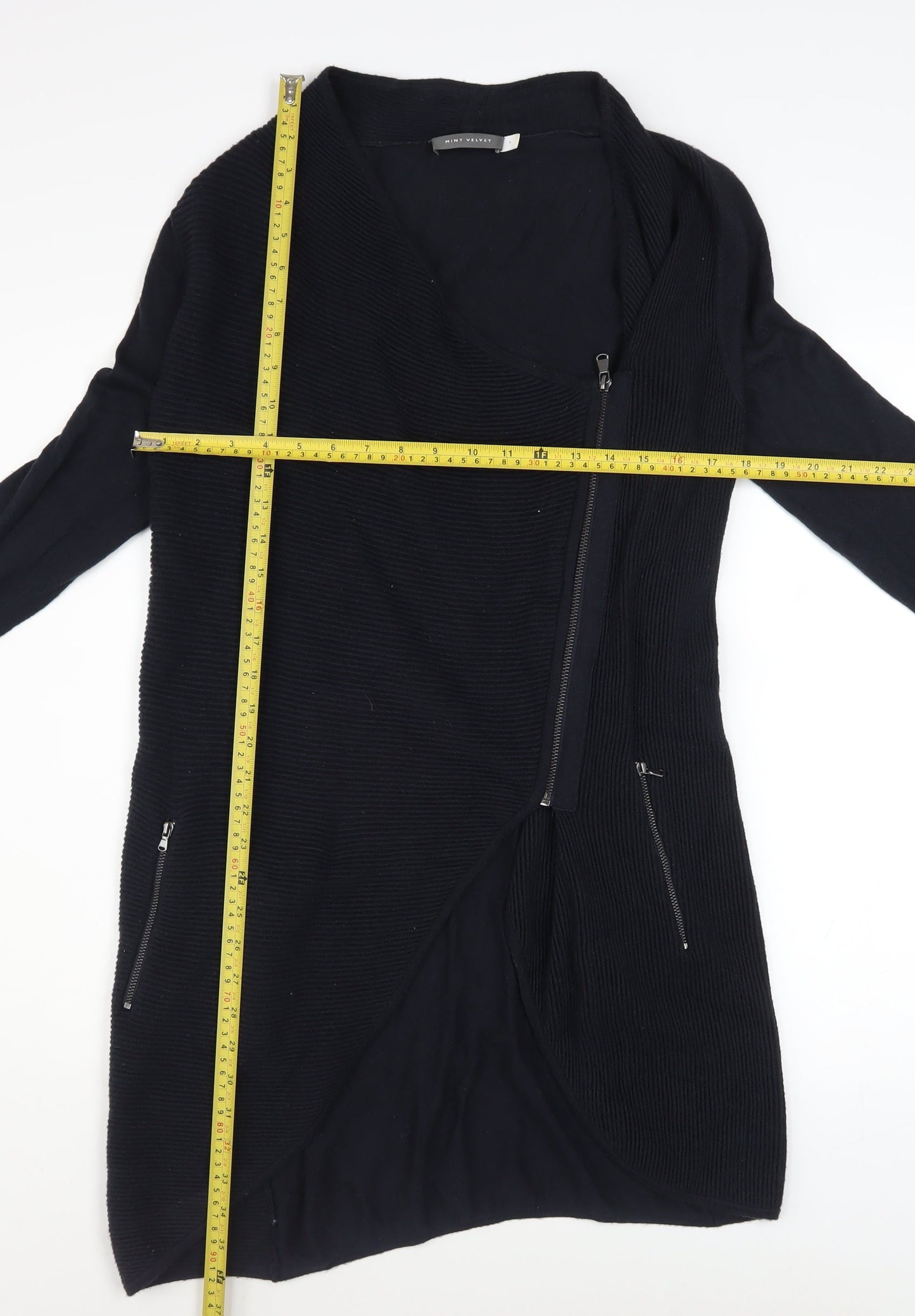 Mint Velvet Womens Black Cotton Blend Long Zip Coatigan Size 6