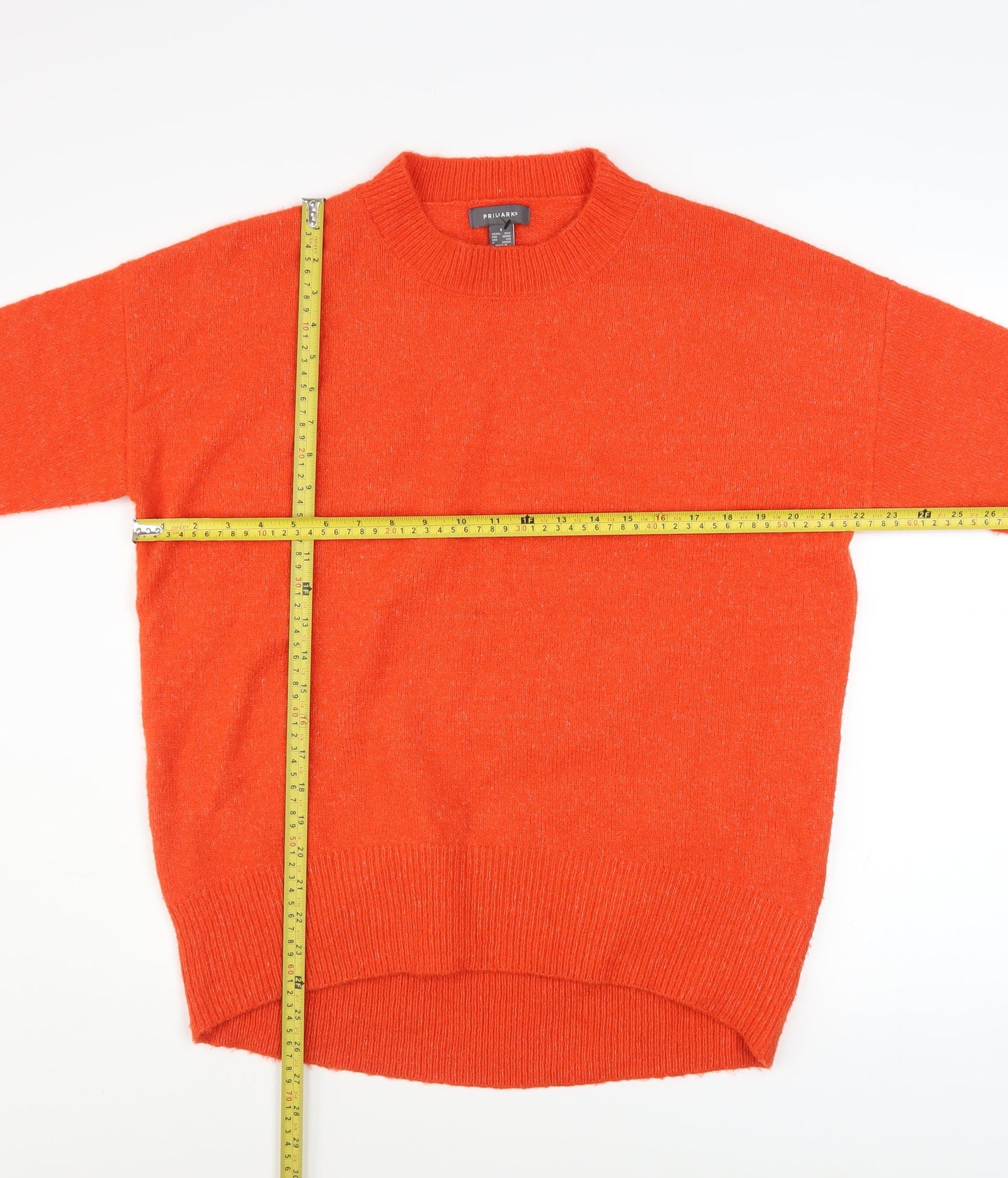 Primark Women's Orange Crew Neck Relaxed Fit Knit Jumper Size S 10/12