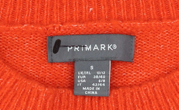 Primark Women's Orange Crew Neck Relaxed Fit Knit Jumper Size S 10/12