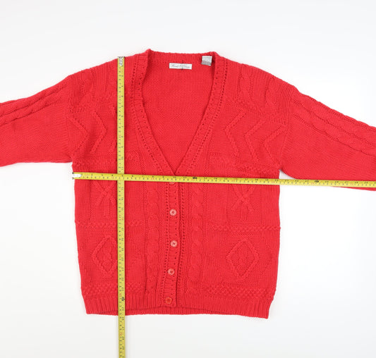 Woods & Gray Women’s Red Cable Knit Cardigan Small V-Neck Long Sleeve
