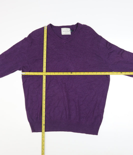 John Lewis Men's Purple Cotton Acrylic V-Neck Jumper M