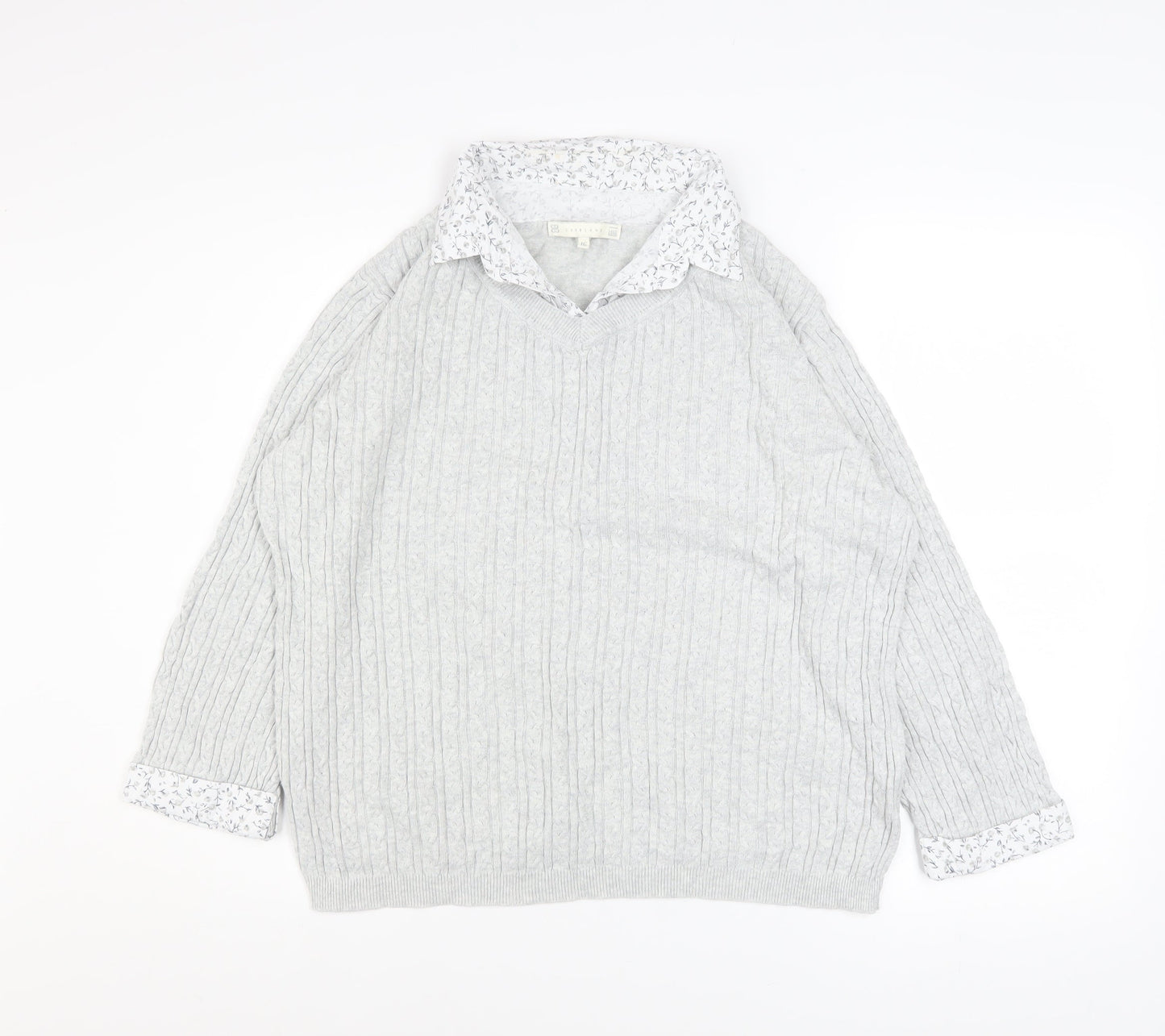 Jessica Graaf Womens Grey Size 16 V-Neck Cable Knit Cotton Jumper