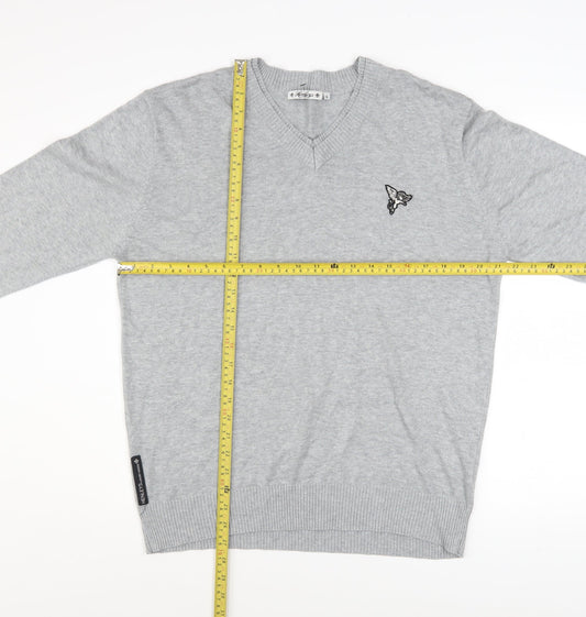 Henleys Men's Grey V-Neck Cotton Blend Pullover Jumper Size L