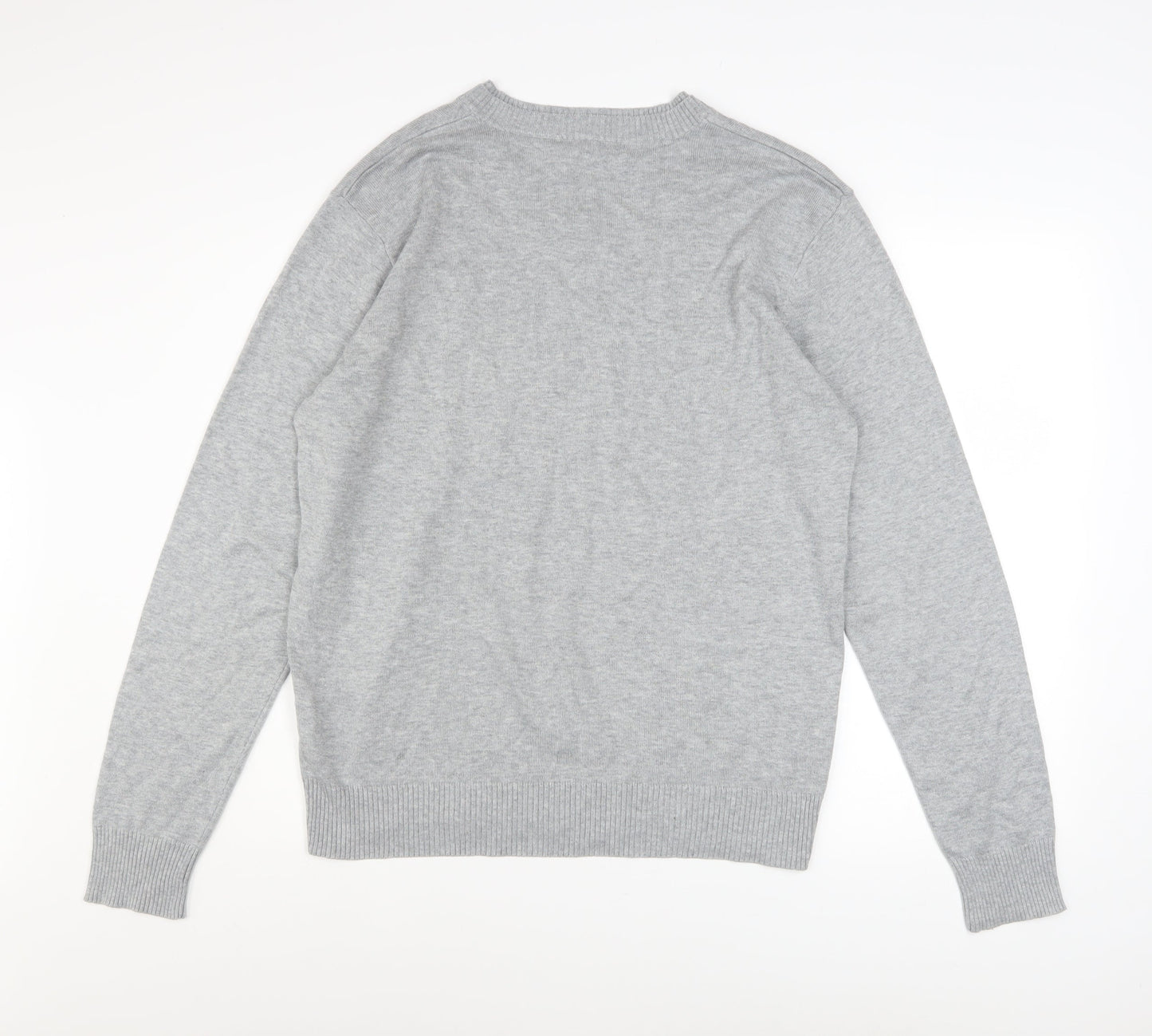 Henleys Men's Grey V-Neck Cotton Blend Pullover Jumper Size L