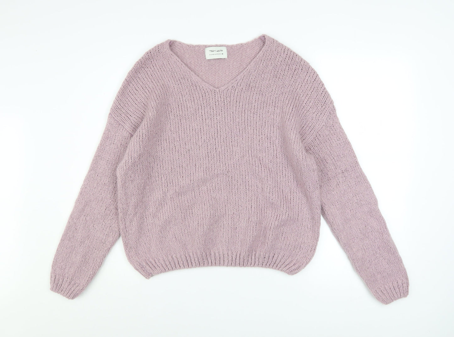 Teddy Smith Women’s Purple Mohair Blend V-Neck Chunky Knit Jumper XS