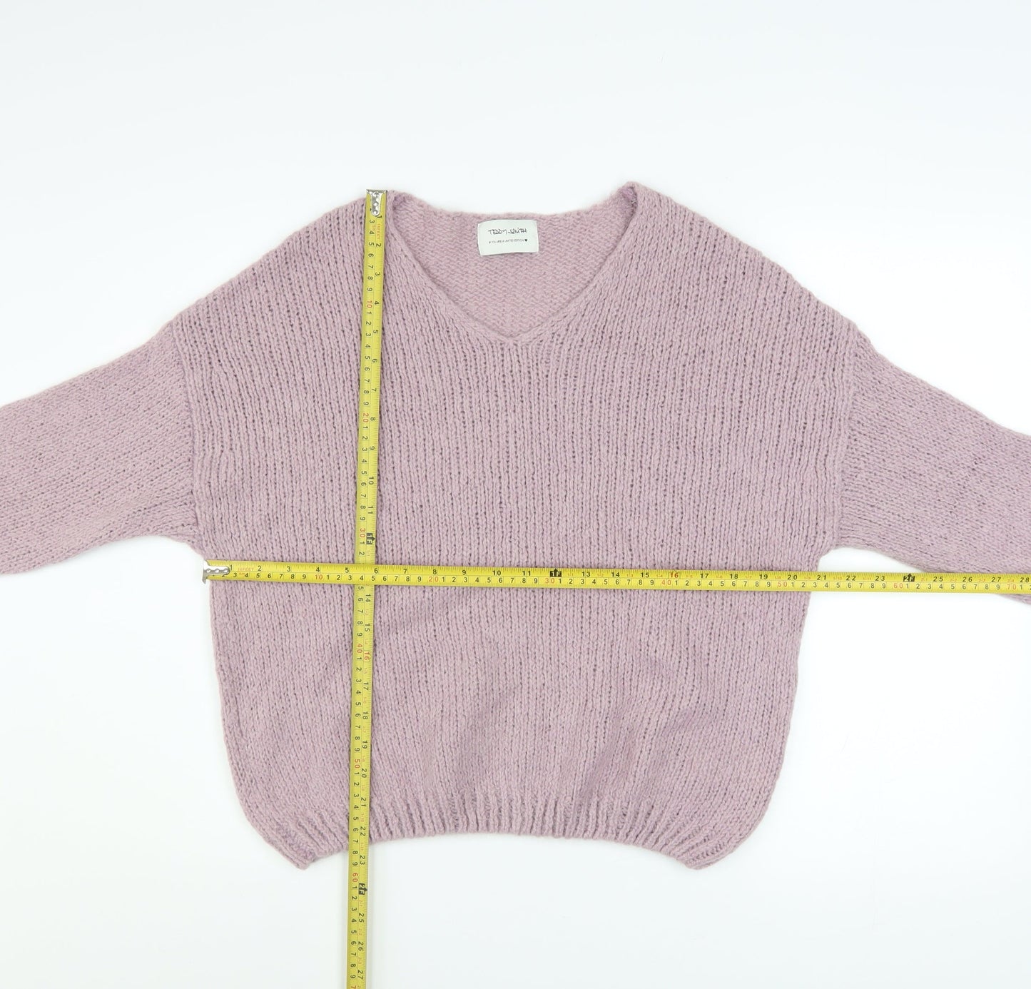 Teddy Smith Women’s Purple Mohair Blend V-Neck Chunky Knit Jumper XS