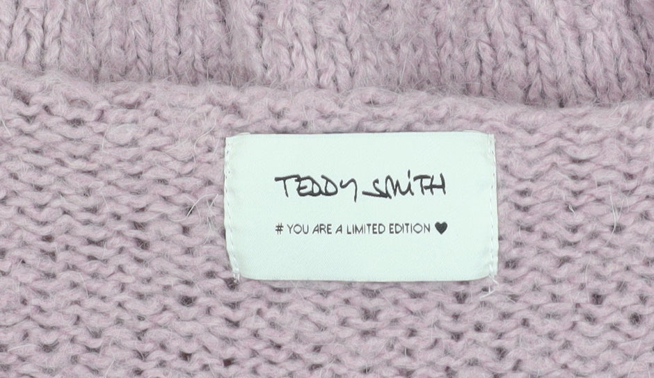 Teddy Smith Women’s Purple Mohair Blend V-Neck Chunky Knit Jumper XS