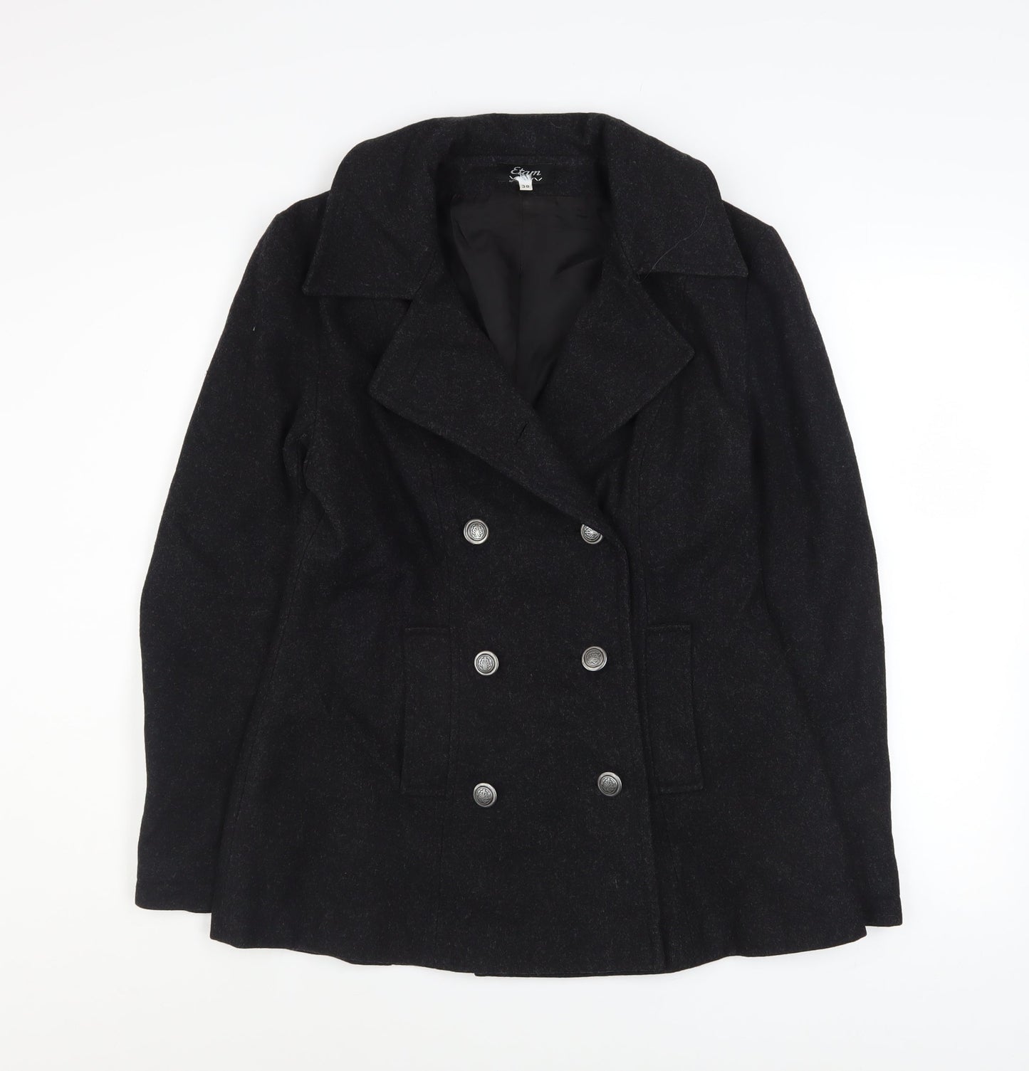 Etam Women’s Black Wool Pea Coat Medium Classic Double Breasted Jacket