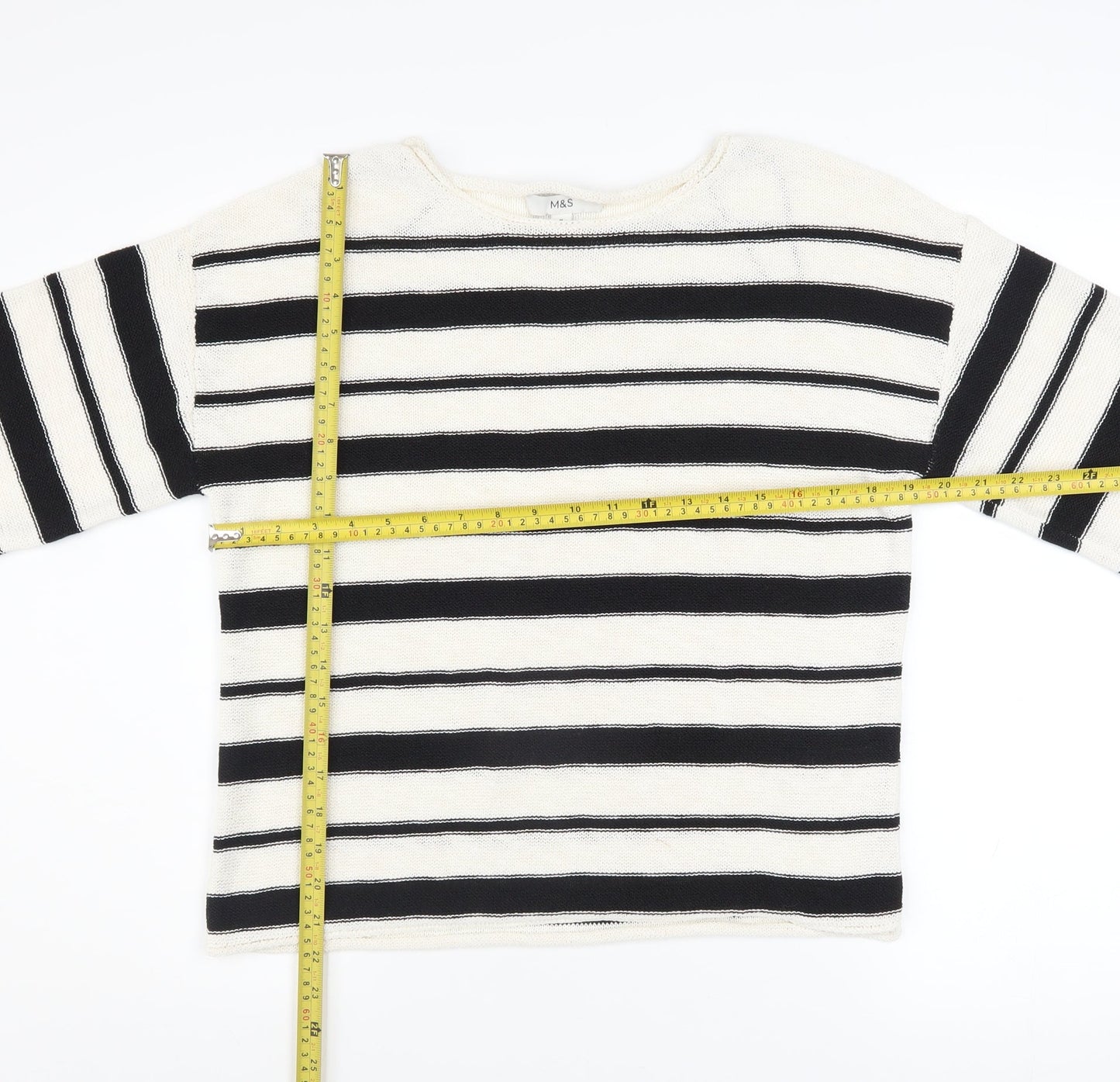 Marks and Spencer Women’s Ivory Black Striped Knit Jumper Medium