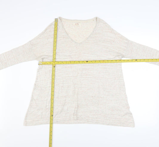 Fat Face Women's Beige V-Neck Long Sleeve Cotton Blend Pullover Jumper Size 8