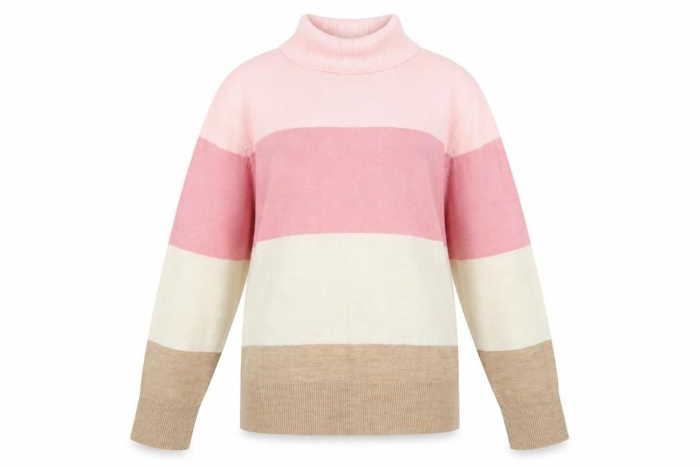 Marks and Spencer Women's Multicoloured Roll Neck Striped Jumper Size 14
