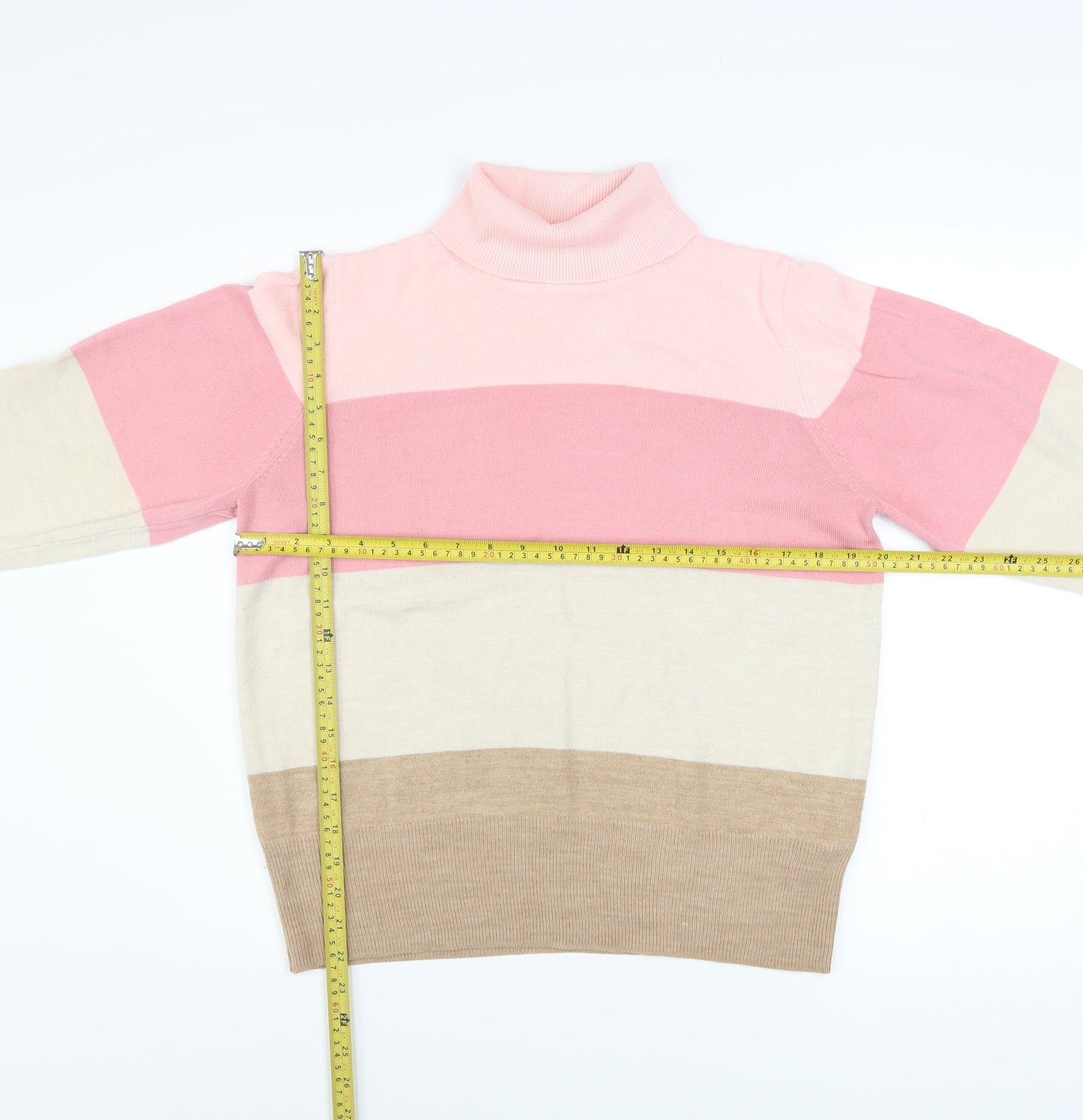 Marks and Spencer Women's Multicoloured Roll Neck Striped Jumper Size 14