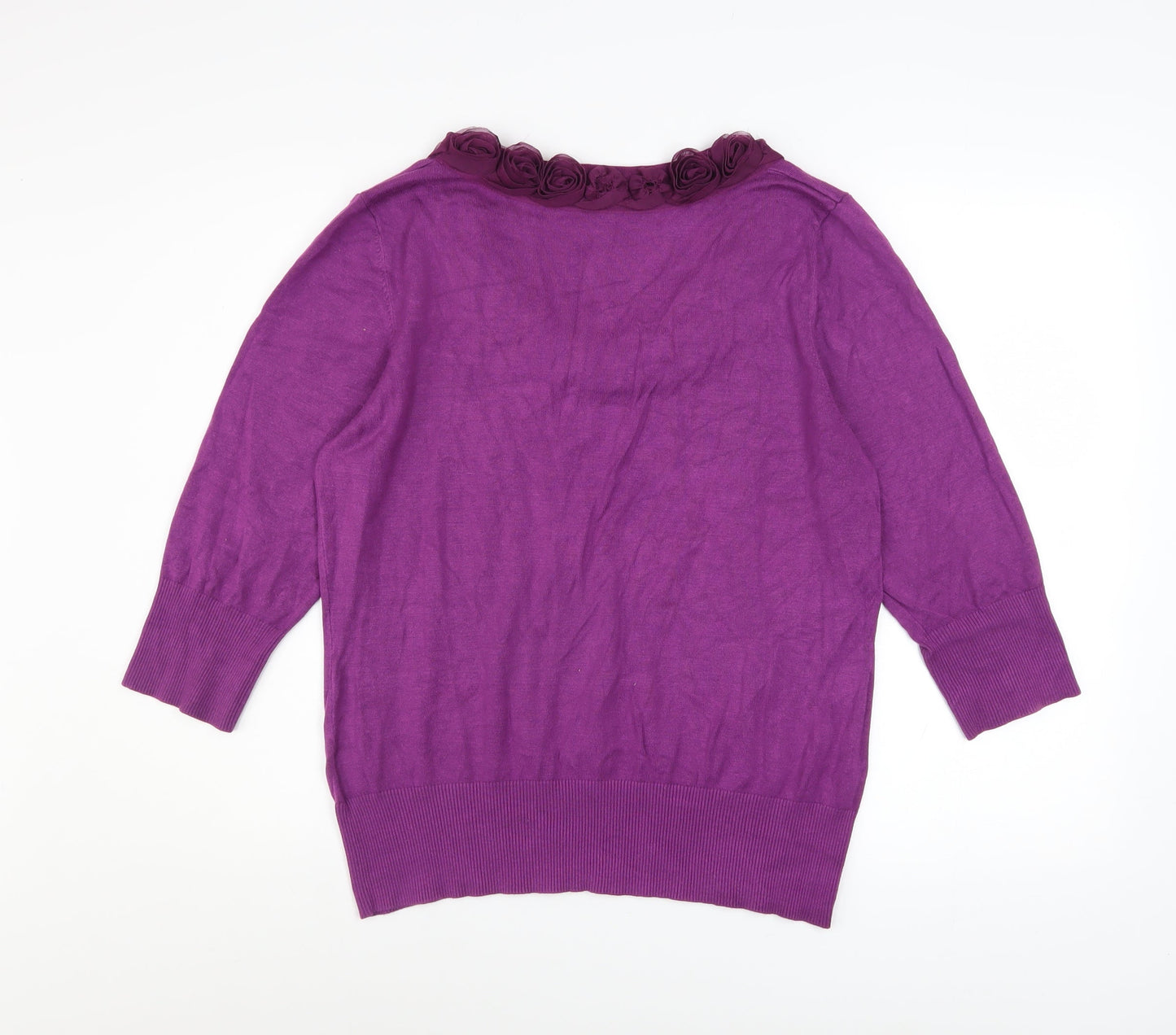 Marks and Spencer Women Purple Size 18 Ruffle Scoop Neck Jumper