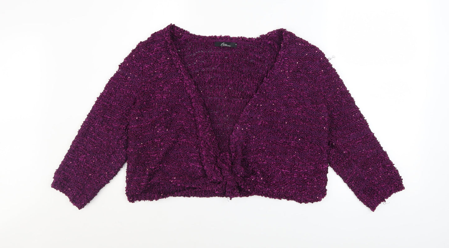 BM Collection Women's Purple Sequin Knit Cardigan M