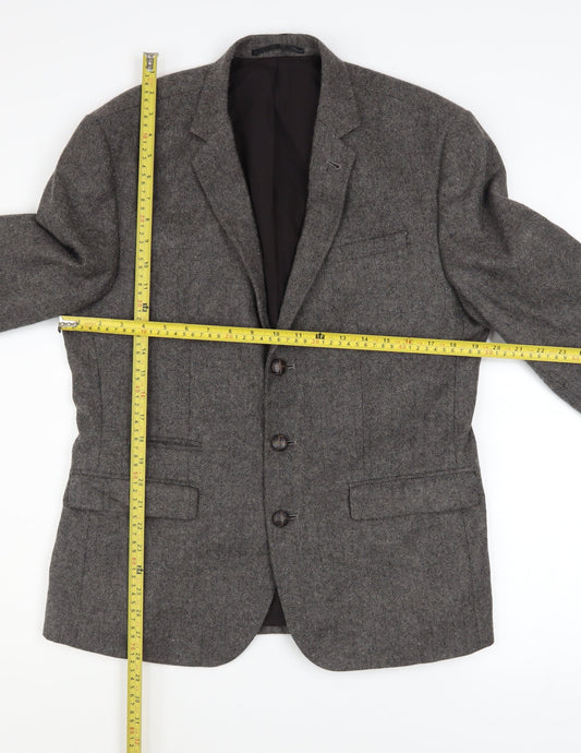 ASOS Women Grey Wool Blend Single-Breasted Blazer Jacket Size 40
