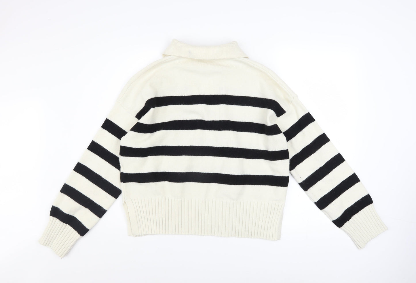 Bershka Women’s Black White Striped V-Neck Knit Jumper Size 12
