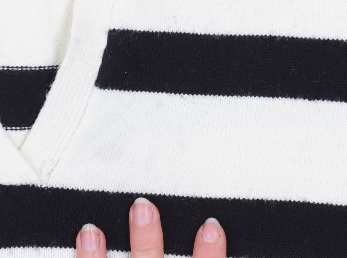 Bershka Women’s Black White Striped V-Neck Knit Jumper Size 12