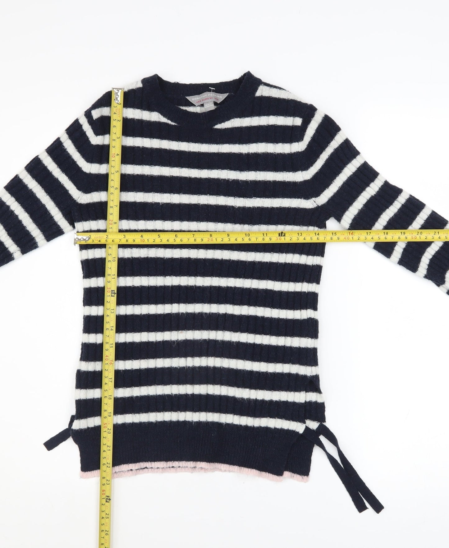 Dorothy Perkins Women's Blue Striped Crew Neck Knit Jumper Size 6