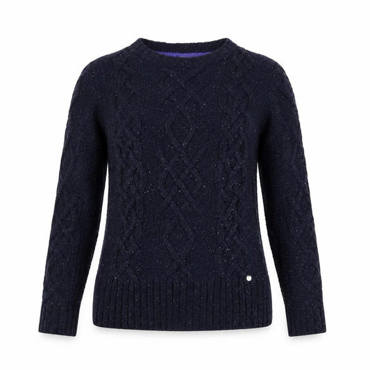 Superdry Women's Blue Cable Knit Wool Crew Neck Jumper Size M