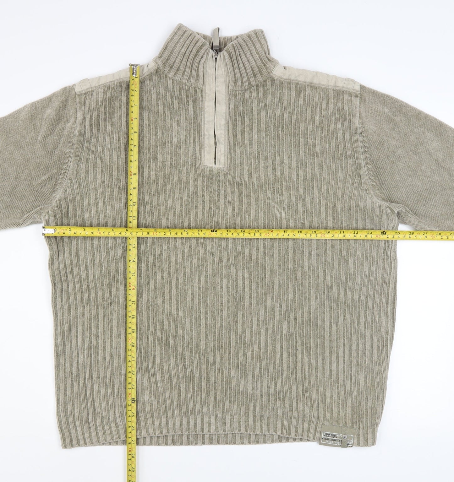 Next Men’s Beige 2XL Ribbed 1/4 Zip Cotton Sweatshirt