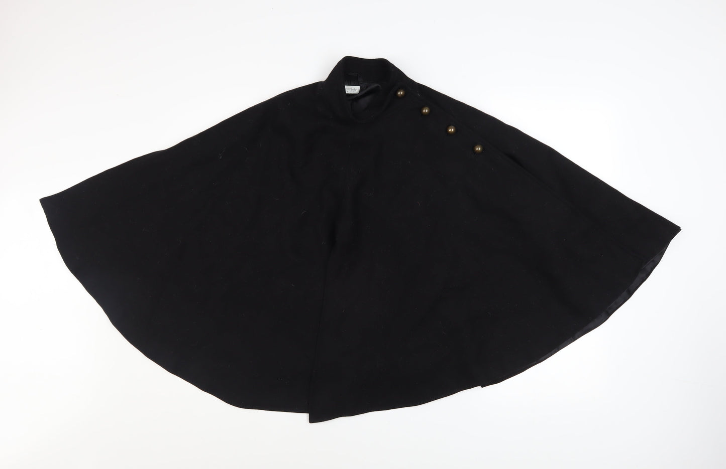 Miss Selfridge Women’s Black Wool Blend Cape Coat Size 10 Lined Button Classic Style