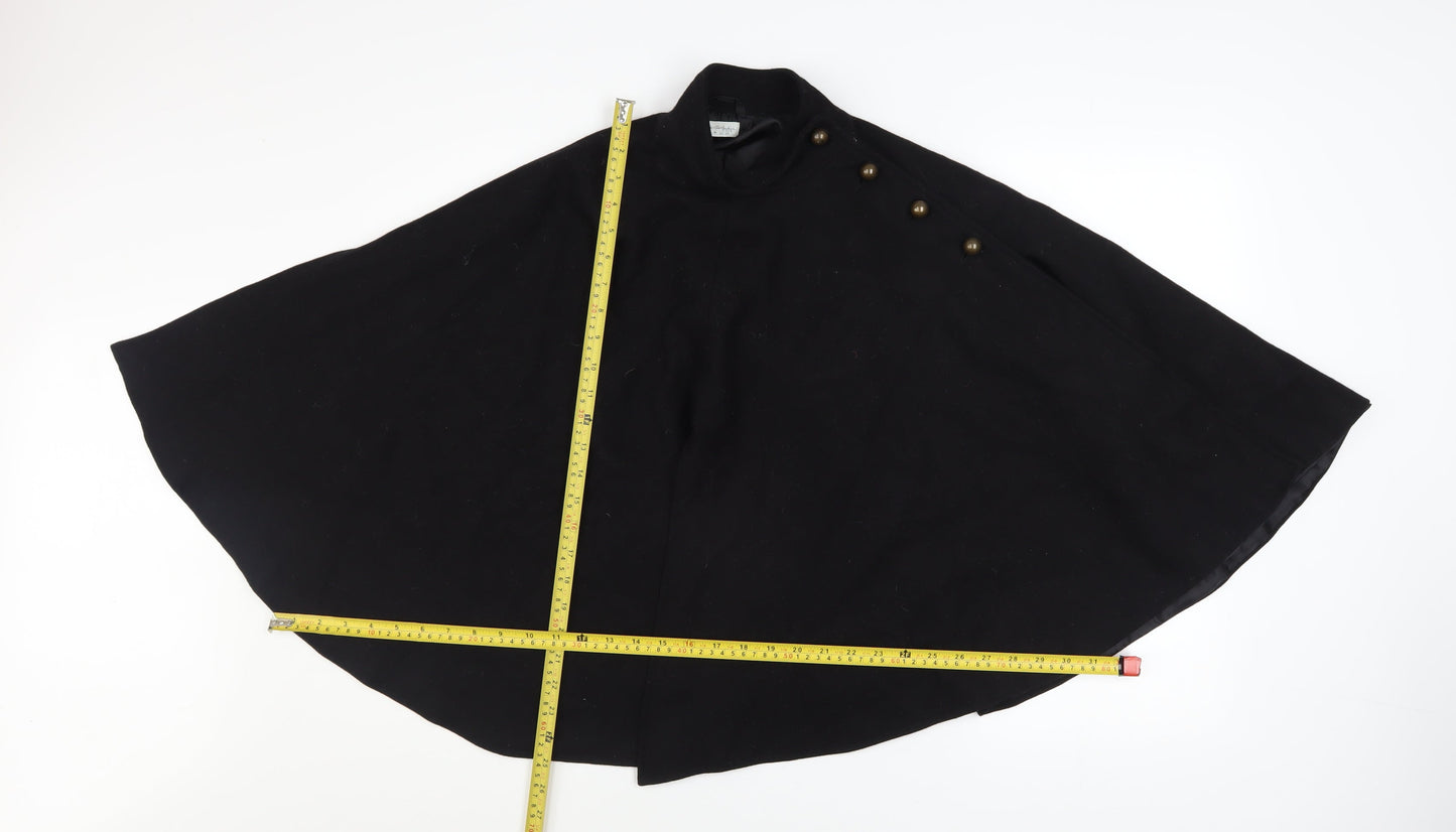 Miss Selfridge Women’s Black Wool Blend Cape Coat Size 10 Lined Button Classic Style